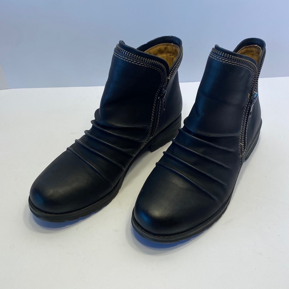 Natural Soul Ankle Boots Womens 8W Black Excellent Ruched Zipper Trim Booties